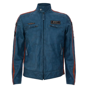 Veste de moto en cuir d'hiver de haute qualité à la mode pour hommes Veste en cuir finie brodée pour hommes - Product Image 6