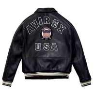 Blouson bomber en cuir de mouton rouge pour homme Avirex, toile imperméable, patch brodé, fermeture éclair sur le devant, style décontracté pour l'hiver