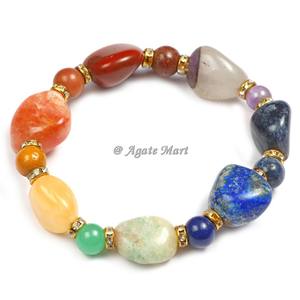 Hecho a mano Seven Chakra Tumbled Amethyst Beaded Bracelet Piedra semipreciosa Craft Grabado Love Style Venta al por mayor - Product Image 1