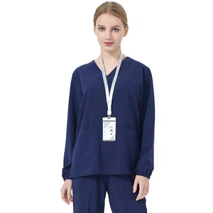 Women's Long Sleeve <b>Scrub</b> <b>Set</b> with V-Neck Elastic Cuff stretchy Fabric - Product Image 4