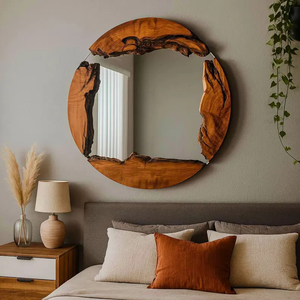Miroir mural moderne en bois et résine, design tendance et nouveau, pour une décoration intérieure élégante, combinant une texture de bois naturel - Product Image 3