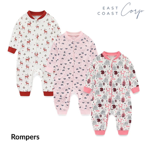 ชุดรอมเปอร์ผ้าฝ้ายสำหรับเด็กแรกเกิดชุดจั๊มสูทแบบชิ้นเดียวมีซิปสองทาง - Product Image 1