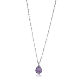 Amatista CZ piedra pera gota diseño minimalista encanto collar venta al por Mayor turco 925 plata esterlina mujeres joyería - Product Image 4