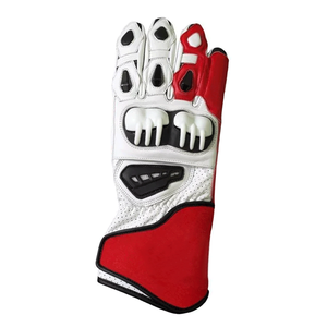 Guantes de moto de cuero blanco y rojo con protección elegante para nudillos, ropa deportiva estampada para carreras de autos, ropa de invierno de talla grande - Product Image 3