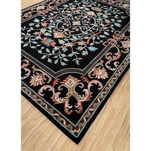 Tapis en laine et viscose tufté à la main Kora Grey Black Tra-14630, motif médaillon classique, technique de tissage plat, style classique pour usage domestique - Product Image 2