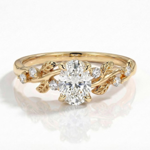 Vintage Leaf Design Oval Cut Moissanite Engagement <b>Ring</b> for Women 14K Gold Plated Wedding Bridal <b>Ring</b> Fine Jewelry - Product Image 1