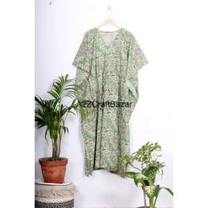 Robe Kaftan Femme en Coton Fait Main Lavable Taille Naturelle Manches Courtes Légère Tenue de Plage Vêtement de Nuit d'Été Cadeau - Product Image 3