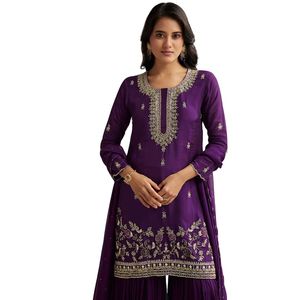 Abito Sharara con taglio viola Dana ricamato Dupatta per abiti eleganti da festa e abiti da sposa tradizionali indiani - Product Image 4