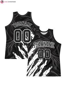 Uniforme de basket-ball de sublimation de col rond fluide noir blanc et blanc personnalisé - Product Image 2