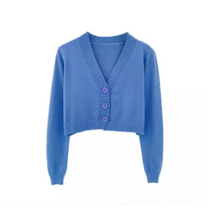 New Knit <b>Cardigan</b> Jacket Short High Waist <b>Long</b> Sleeve Shawl V-Neck Outer Sweater alpha collage & university - Product Image 4