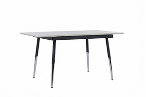 Modern Extendable Marble Dining <b>Table</b> White Top Butterfly Mechanisma Black Chrome Metal <b>Legs</b> Space Saving Furniture for 6-8 Pers - Product Image 5