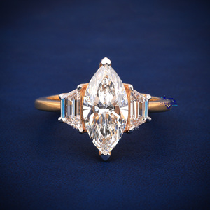 Anillo de diamante solitario de compromiso de plata de ley 2,90 de diamante Moissanite de corte Marquesa de 925 CT de moda personalizado para mujer - Product Image 1