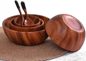 Ensemble de bols de service en bois pour salade pâtes fruits Snack bols en bois d'acacia naturel rustique vaisselle en bois Aidea - Product Image 4