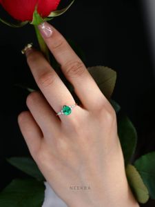 Estilo Art Deco 8*6mm corte de pera anillo de compromiso de Esmeralda cultivada en laboratorio en plata de ley 925 forma de pera anillo solitario anillo de bodas - Product Image 5