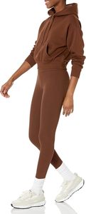Sweat-shirt à capuche court marron pour femme, couleur unie, manches longues, tricoté, avec poches, pour l'automne - Product Image 4