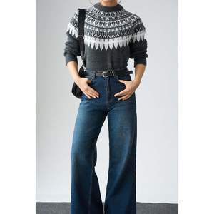 เสื้อสเวตเตอร์แจ็คการ์ดแขนยาวสีแอนทราไซต์-โบน - Product Image 1