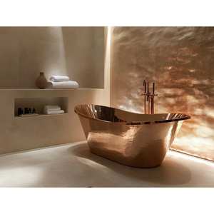 Petite baignoire autoportante en cuivre de haute qualité Baignoire de trempage au design moderne à un prix raisonnable par le fabricant en Inde - Product Image 4