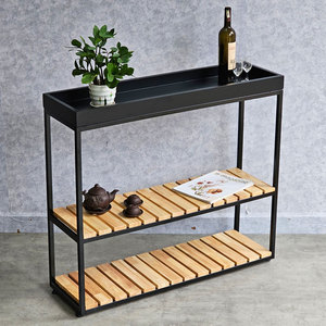 100x30x88cm Standing Type Hallway Decorative <b>Shelf</b> with Iron Frame Rubber Wood-CST068 - Product Image 2