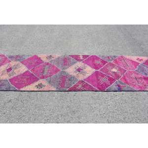 Kilim 3 X 11.5ft tapis en laine à tissage plat Patchwork motif tapis turc pour salon couloir forme rectangulaire pile en peluche - Product Image 3