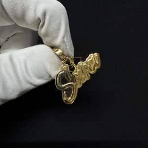 Collier avec pendentif personnalisé en or massif 14 carats, plaque nominative en écriture cursive, minimaliste, tendance, unisexe, pour cadeaux - Product Image 1