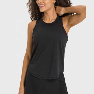 Top sin mangas con cuello redondo para mujer, de tenis de secado rápido para Yoga Camiseta holgada, Camiseta deportiva para Fitness, Camiseta corta sin mangas individual, chaleco de Yoga OEM personalizado - Product Image 4