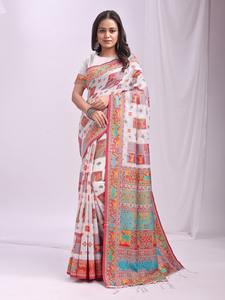 Sarees tissés en coton de lin pur de qualité supérieure Style formel en soie avec travail Zari et glands traditionnels vêtements indiens et pakistanais - Product Image 4