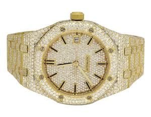 Reloj de pulsera de tono dorado amarillo VVS con esfera tachonada de diamantes Iced Out/Bling de alta calidad para reloj de diamantes Trendsetters - Product Image 1