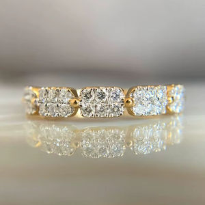 Bague de promesse en or jaune 14K avec diamants en cluster cultivés en laboratoire, sertissage pavé, diamant taillé tendance, unisexe, cadeau de fête, mariage - Product Image 1