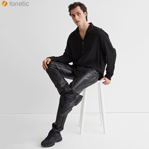 Pantalon en cuir décontracté pour homme de haute qualité, impression de logo personnalisée, poids moyen, anti-froissement, respirant, coupe droite, taille mi-haute, hiver - Product Image 3