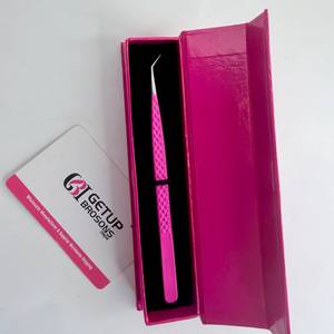 Pince à épiler en acier inoxydable GETUP BROSONS IMPEX, pointe lisse rose, 45 degrés, droite, longue, prise en main parfaite, 10 mm, logo personnalisé - Product Image 4