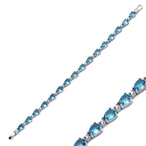 Aigue-marine CZ poire goutte coupe pierre élégante en gros fait à la main turc 925 Bracelet de tennis en argent Sterling - Product Image 1