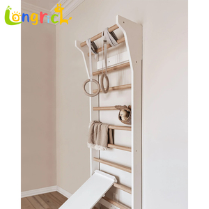 Escalera sueca de madera para montar en la pared, para niños y adultos, barra de escalada para gimnasio interior con anillas, equipo de fitness para el hogar para uso familiar - Product Image 3