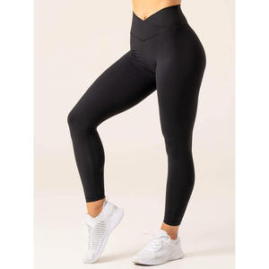 Venta al por mayor personalizado negro Momentum Cross Over Scrunch Leggings contorneado cintura alta ropa activa moda gimnasio Leggings para mujeres - Product Image 1