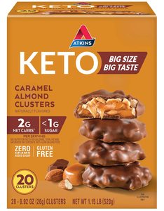 Atkins Caramel Almond Clusters, Gluten Free, High in Fiber, 1g Sugar, 2g Net Carb, Keto Friendly, 20 Count - Product Image 1