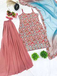 Top de soirée de créateur-Plazzo et Dupatta avec une broderie lourde - Product Image 2