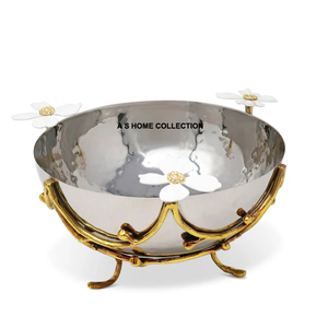 Bol rond en acier inoxydable à deux compartiments, design feuille de laiton, vaisselle de service alimentaire, qualité durable - Product Image 5