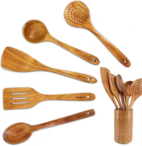 Ustensiles de cuisine en bois fourchette à spatule faite à la main outils de cuisson non collants ensemble de cuillères de cuisson en bois durables par glowin fashion - Product Image 5