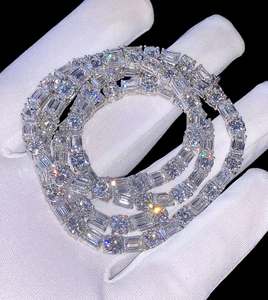 Real VVS Moissanite Luxury Emerald Tennis Link Design 925 Silver Gold Plated Brilliant Cut Claw Setting Bustdown Iced Perfect - Product Image 1