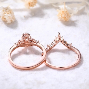 Morganite 18 carats, nouveau design de luxe, bagues en or massif avec bagues en diamants véritables - Product Image 4