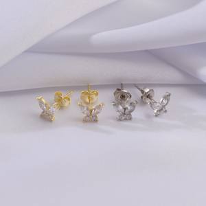 Hermosos Aretes de Oro Puro de 14K o Plata con Diseño de Mariposa Pequeña, con Diamantes de Laboratorio, Regalo para Niñas, para Uso Diario o Fiestas - Product Image 4
