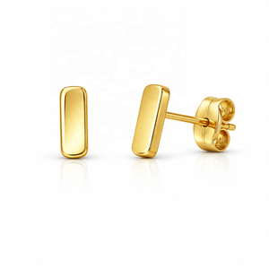 Boucles d'oreilles rectangulaires minimalistes JJ BRAVO en or jaune 14 carats pour femmes et hommes, bijoux géométriques faits à la main de haute qualité en deux tailles - Product Image 1