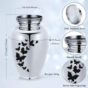 Urne papillon pour cendres humaines Urnes de crémation pour cendres pour hommes femmes Grandes urnes funéraires décoratives en argent Taille personnalisée - Product Image 2