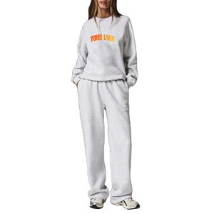 Ensemble de jogging 2 pièces 100% coton épais pour femmes 100% coton coupe ample épaule tombante logo imprimé personnalisé femmes - Product Image 1