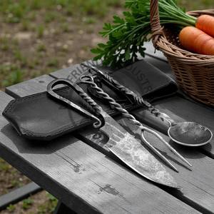Ensemble de couverts de camping en plein air de haute qualité d'inspiration médiévale, ensemble de couverts de fête médiévale en fer forgé à la main - Product Image 3
