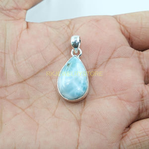 จี้รูปทรงลูกแพร์จากลาริมาร์ธรรมชาติ |   จี้พลอยเพคโทไลต์สีน้ำเงินแท้แบบฝังขอบ |   งานแฮนด์เมด เงินแท้ 925 - Product Image 6