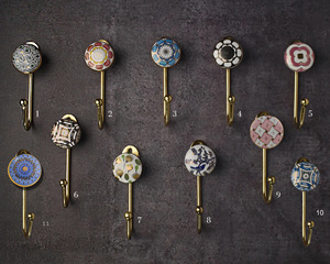 Antique Wall <b>Coat</b> <b>Hook</b> with Moroccan Gold and Pink Hand Painted Crackle Glaze Ceramic Knobs <b>Hooks</b> & Rails Product - Product Image 3