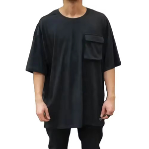 Camisetas de Manga Corta para Hombre, Color Negro Sólido, Tejido de Poliéster/Algodón, Corte Regular, Estilo Urbano, con Diseño de Bolsillo Lateral Delantero - Product Image 4