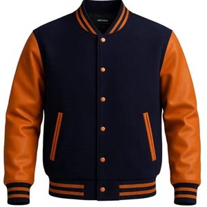 Men's Solid <b>Plain</b> <b>Varsity</b> Buttoned Original Leathered Thick <b>Jacket</b> - Product Image 1