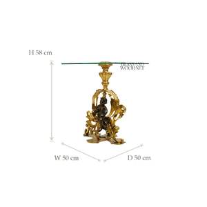 Mesa Auxiliar de Lujo con Tapa de Cristal Cuadrada y Base con Estatua de Querubín en Oro y Bronce para Sala de Estar y Dormitorio de Estilo Clásico - Product Image 4
