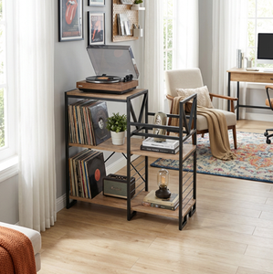 Support pour tourne-disque de style industriel avec étagères de rangement, structure en bois et métal, décoration multifonctionnelle pour salon - Product Image 3